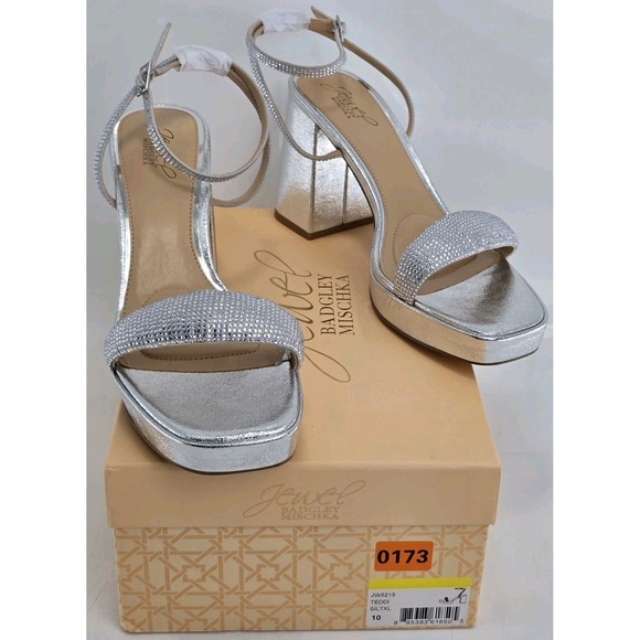 Badgley Mischka Shoes - Jewel Badgley Mischka Teddi Platform Block Heels Silver - 10 M - NEW